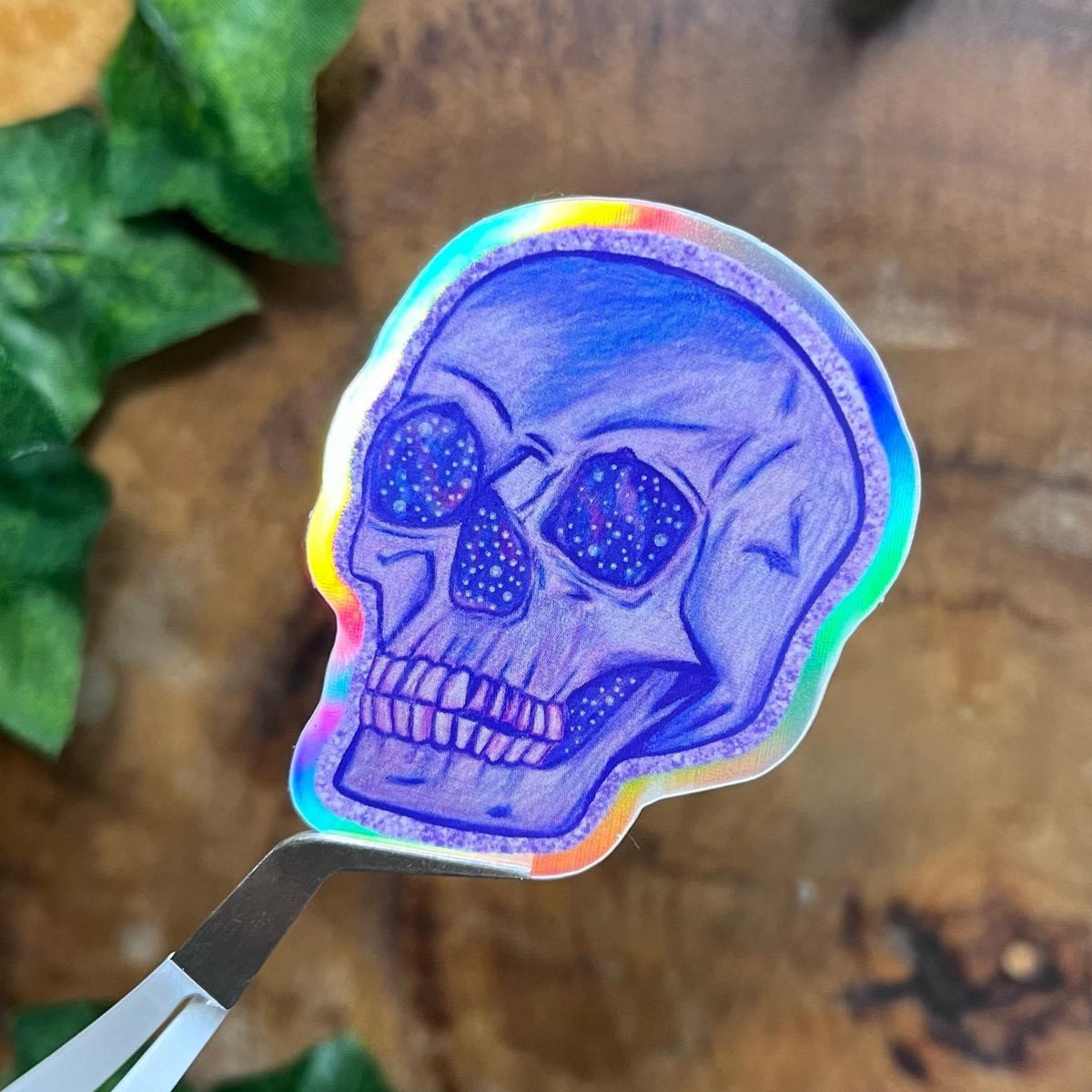 Purple Galaxy Skull Holographic Vinyl Sticker
