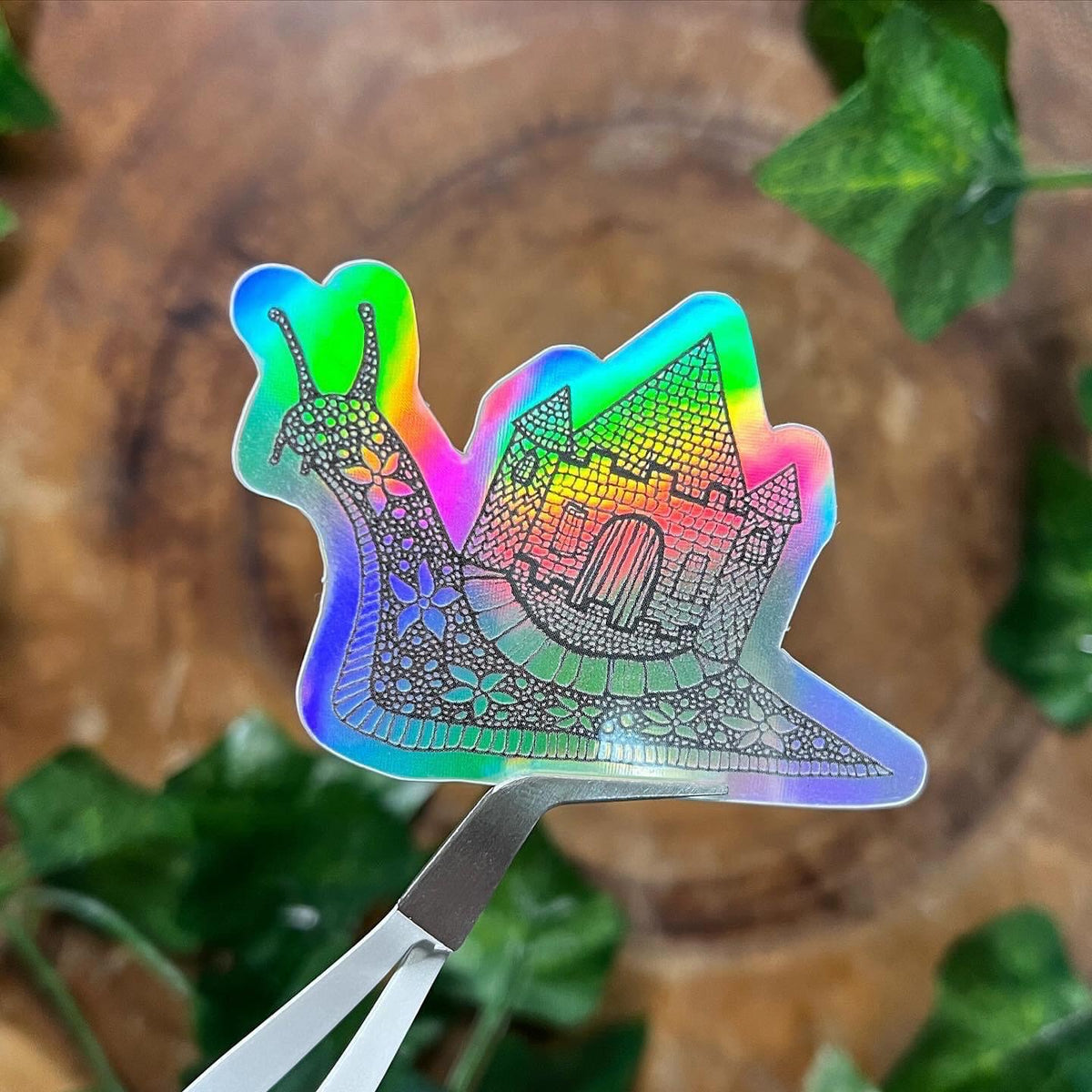 Snail Castle Holographic Vinyl Sticker
