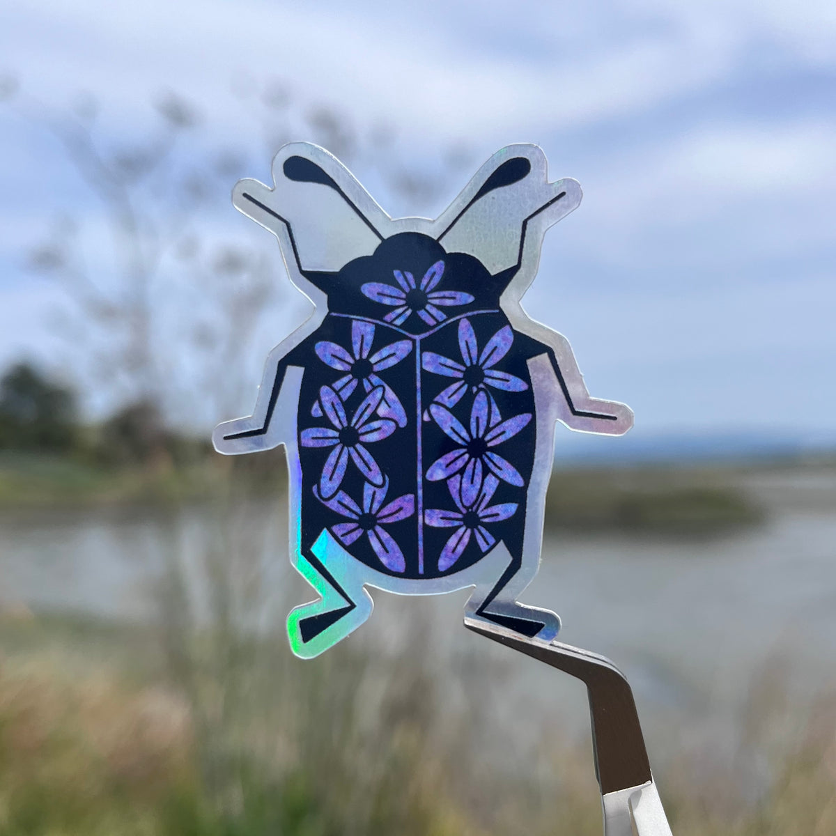Floral Beetle Holographic Sticker