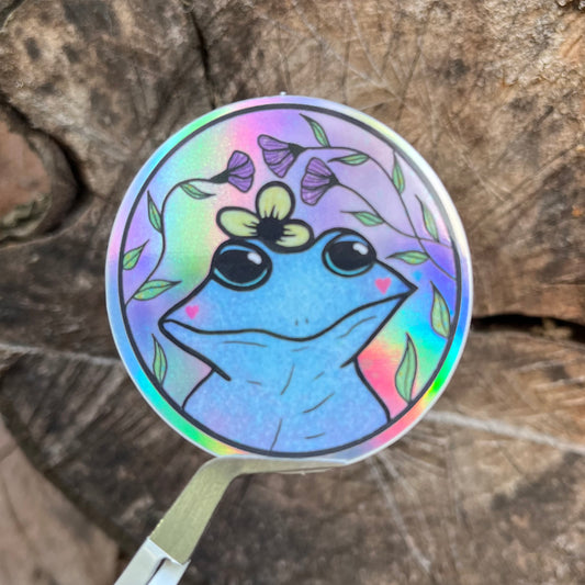 Flower Frog Holographic Vinyl Sticker