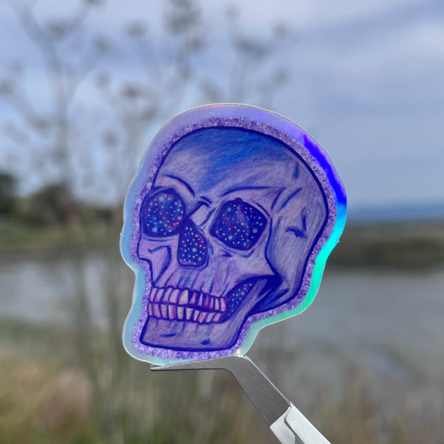 Purple Galaxy Skull Holographic Vinyl Sticker