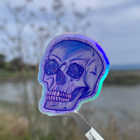 Purple Galaxy Skull Holographic Vinyl Sticker