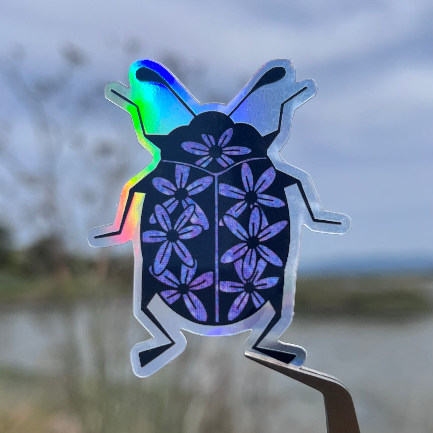 Floral Beetle Holographic Sticker