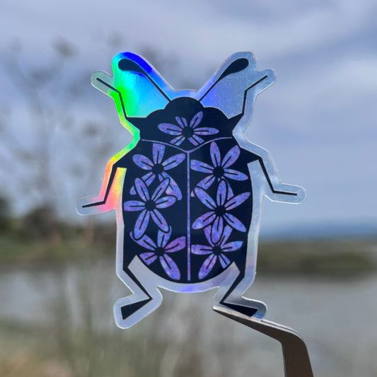 Floral Beetle Holographic Sticker